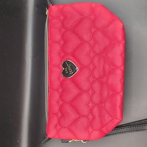 Betsey Johnson Quilted Red Hearts Wristlet Cosmetics Bag